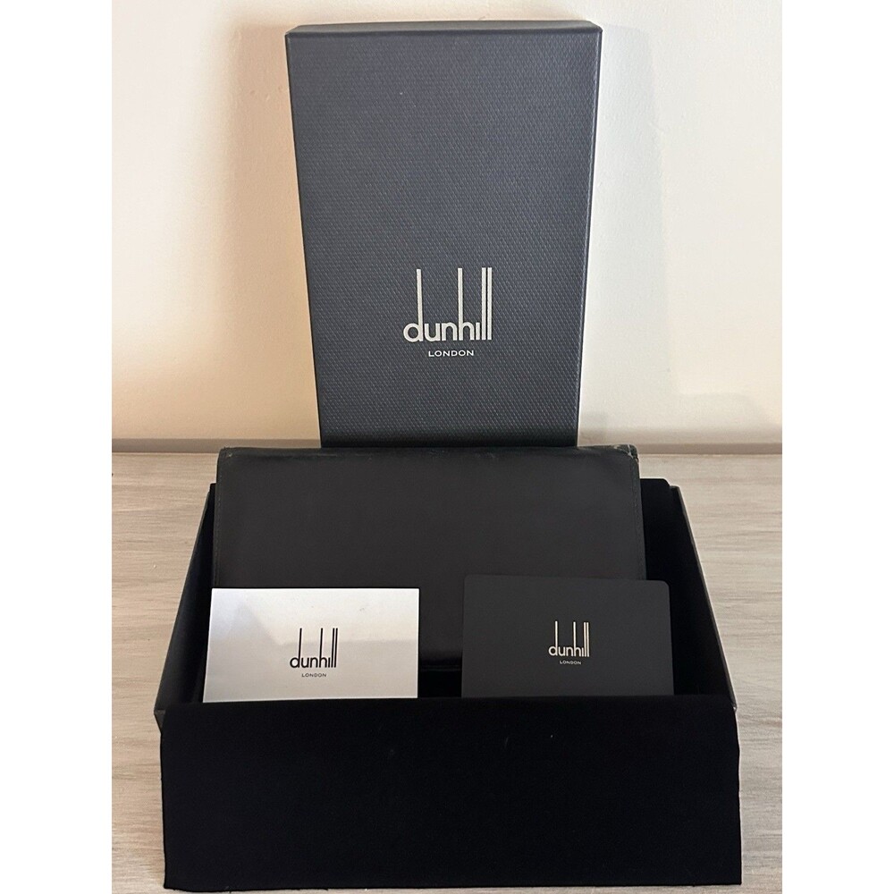 Authentic Dunhill Black Smooth Leather Long Wallet with Original Box & Cards